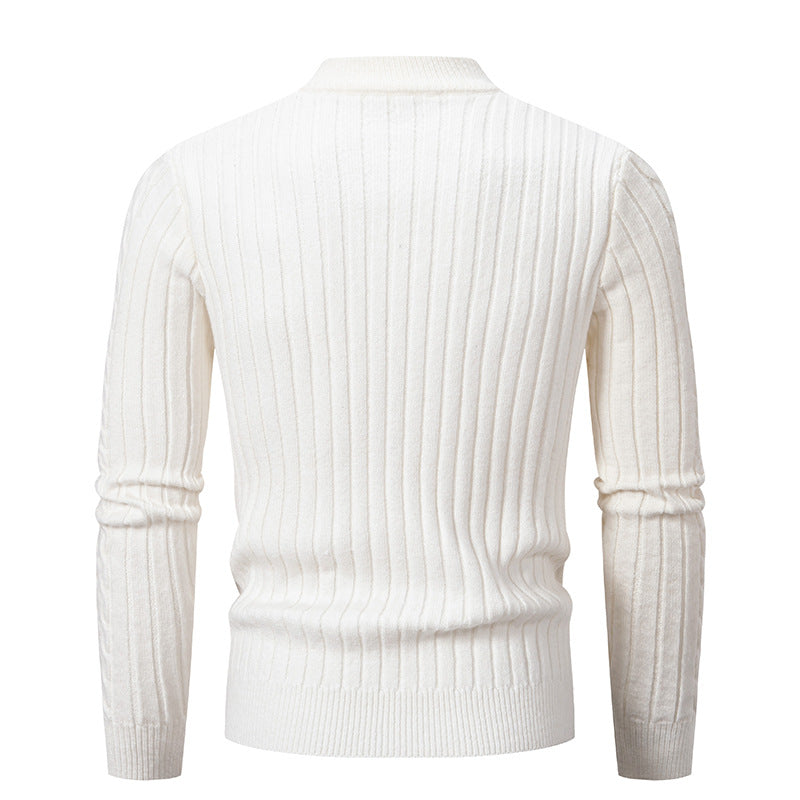 Herren Pullover Grobstrick Steppkragen Zopfmuster Modern