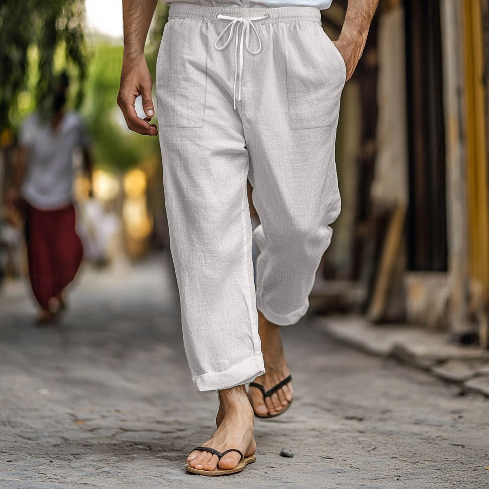 Herren Leinenhose Lässig Bequem mit Taschen - BerlinGlamour