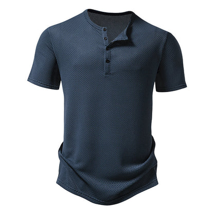Herren Kurzarm-Shirt Modisch Strukturiert Knöpfe