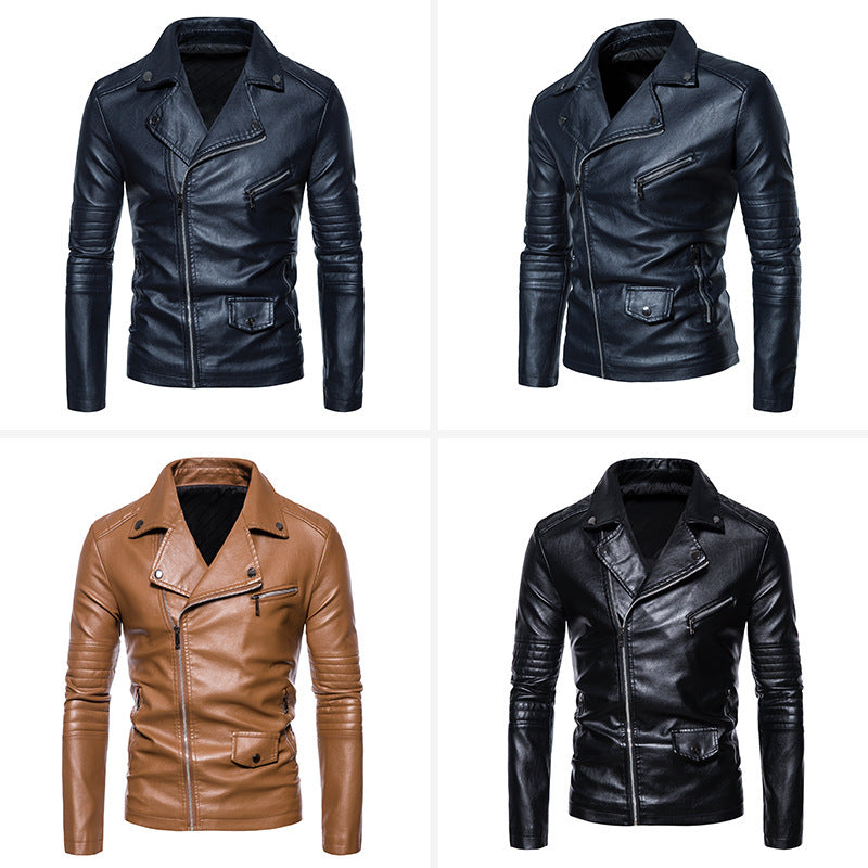 Leder Bikerjacke Herren Asymmetrisch Mit Taschen Schwarz