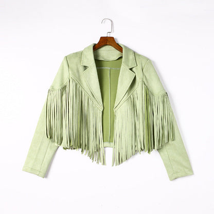 Lederjacke Damen Fransen Suede-Look Modern