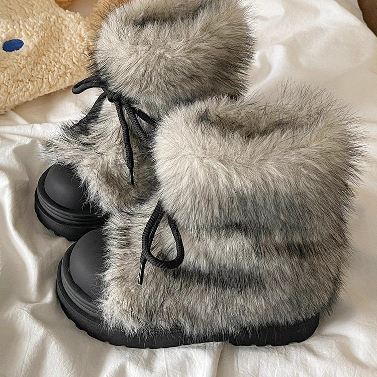 Damen Winterboots Flauschig Warm mit Kunstfellkragen Rutschfest
