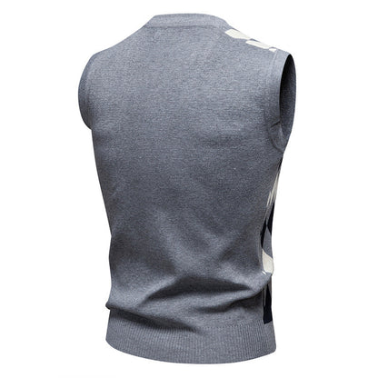 Herren Ärmelloser Pullover Rautenmuster V-Ausschnitt Modern