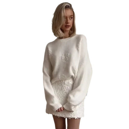 Damen Pullover Modern mit Blumen Muster Trendig