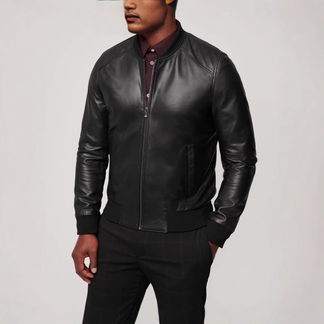 Lederjacke Herren Bikerstil Elastischer Bund Schwarz - BerlinGlamour