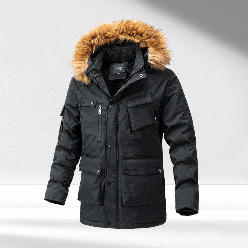 Herren Parka Gefüttert Warm Abnehmbarer Fellkragen
