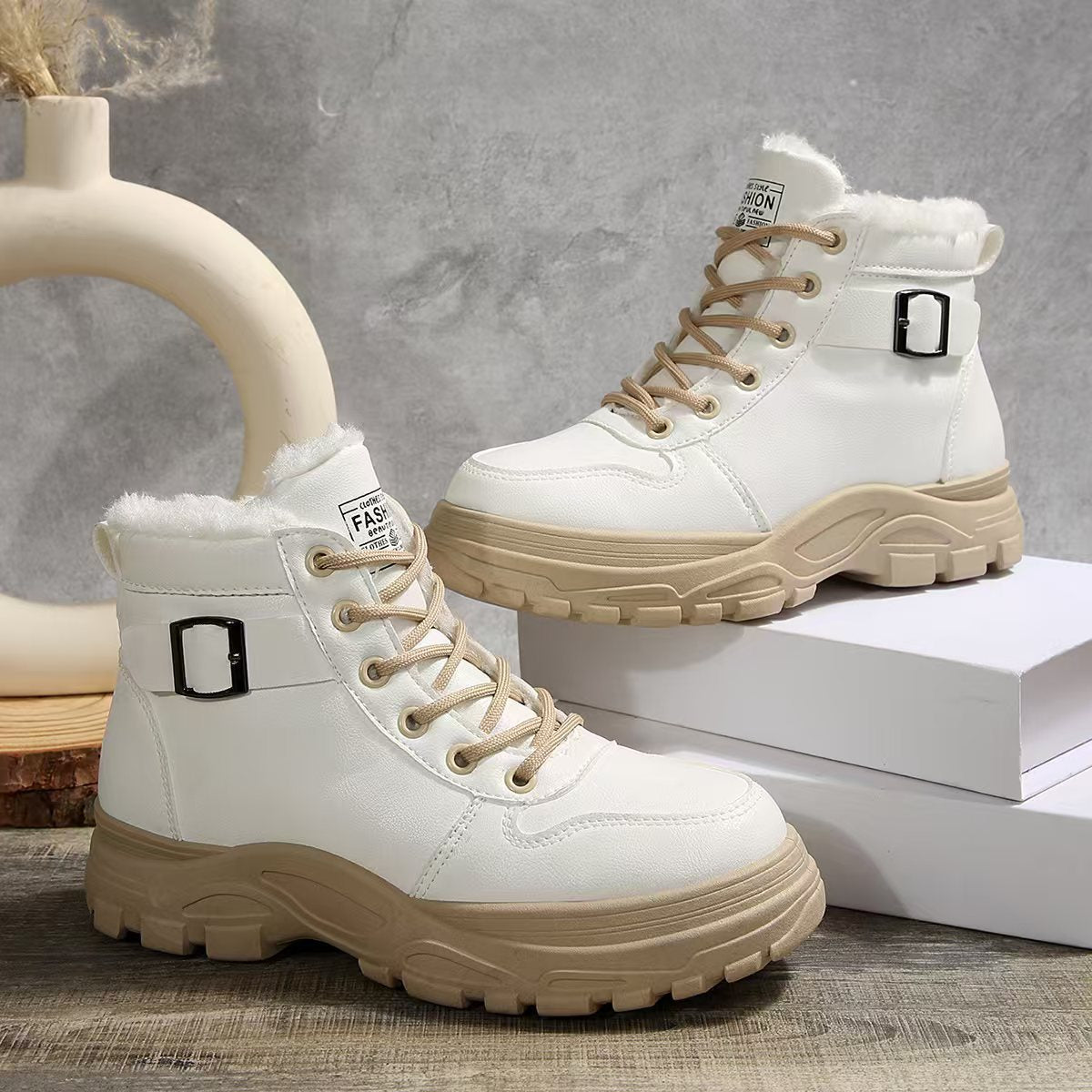 Damen Schnürstiefel Warmfleece Rutschfest Winter