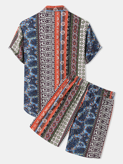 Herren Kurzarmhemd und Shorts Set Sommer Patchwork Style