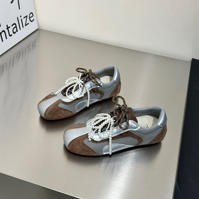 Damen Sneaker Modisch Perlen Akzente Atmungsaktiv - BerlinGlamour