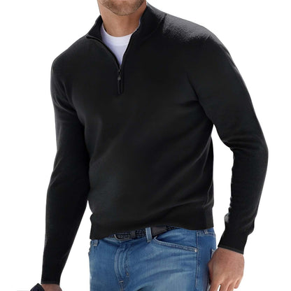 Herren Pullover Stehkragen Reißverschluss Modern Schwarz