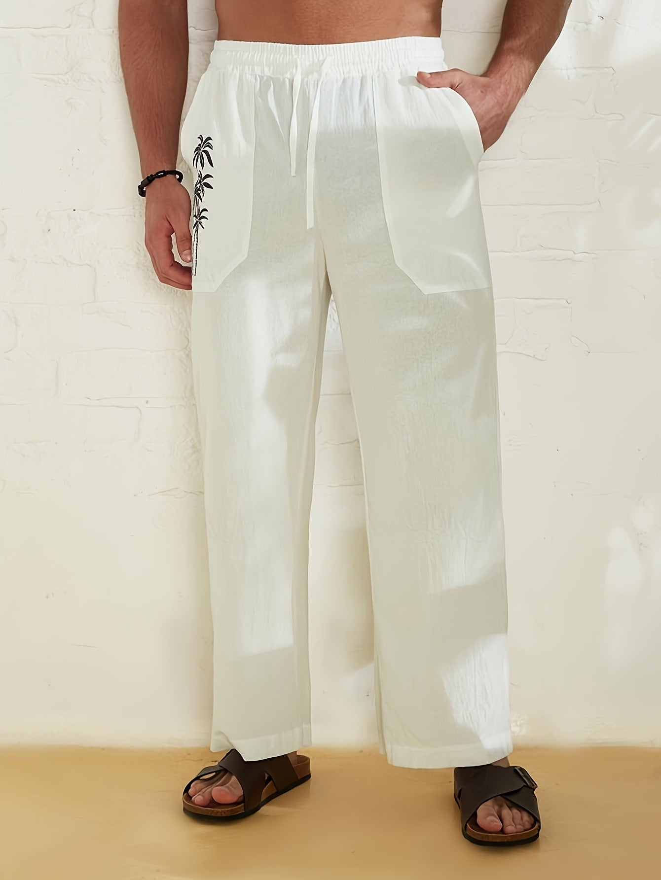 Herren Strandhose mit Palmendruck Sommerhose Relaxed