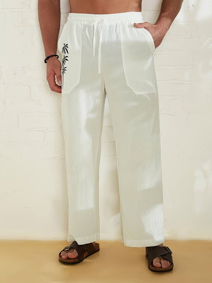 Herren Strandhose mit Palmendruck Sommerhose Relaxed