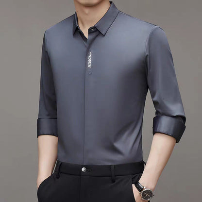 Herren Bluse Langarm Elegant Modern Stehkragen Qualität