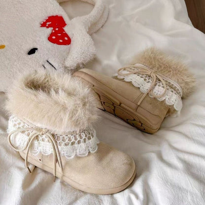 Damen Winterstiefel Flauschig Elegante Spitze
