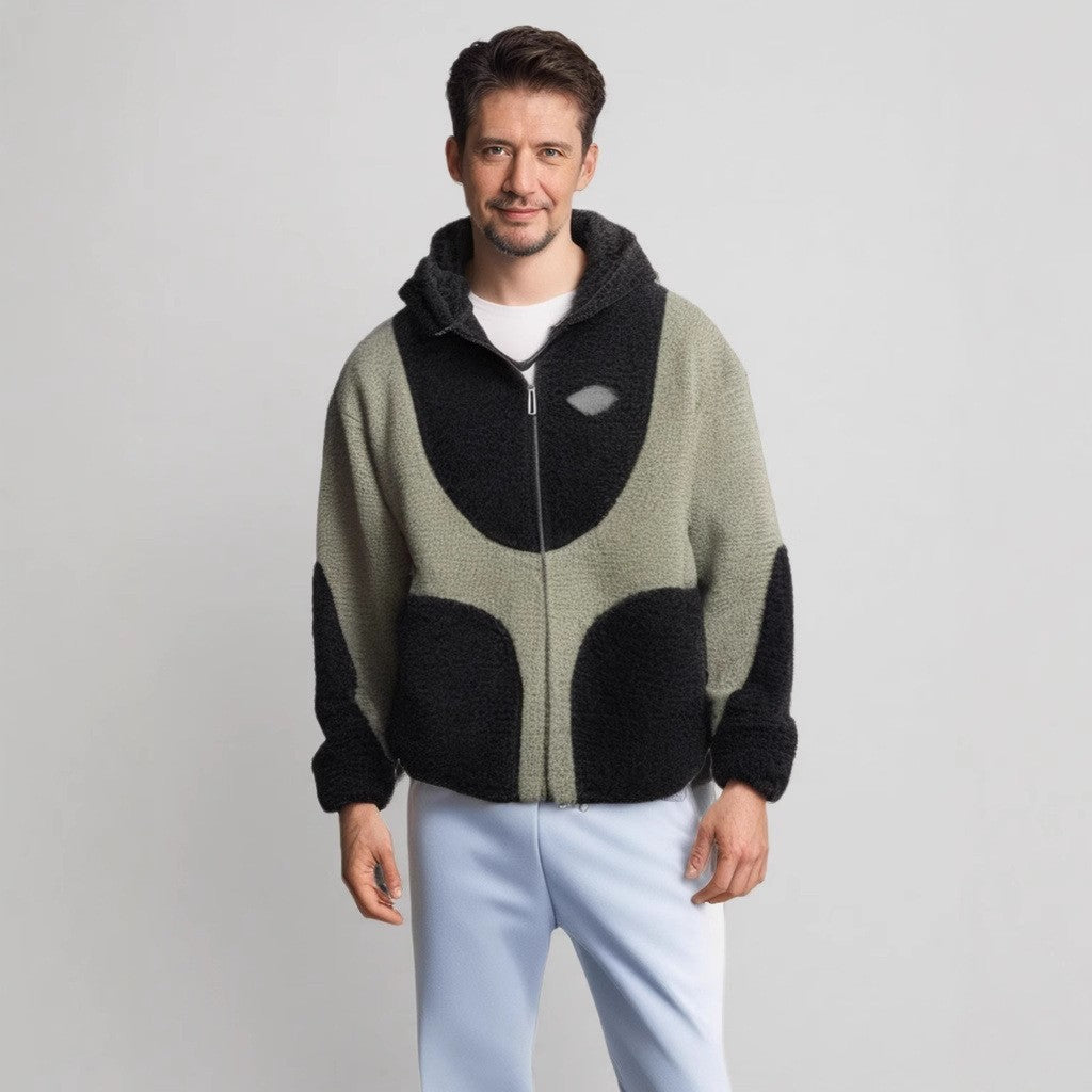 Herren Teddyjacke Warm Mit Kontrastnähten Elegant