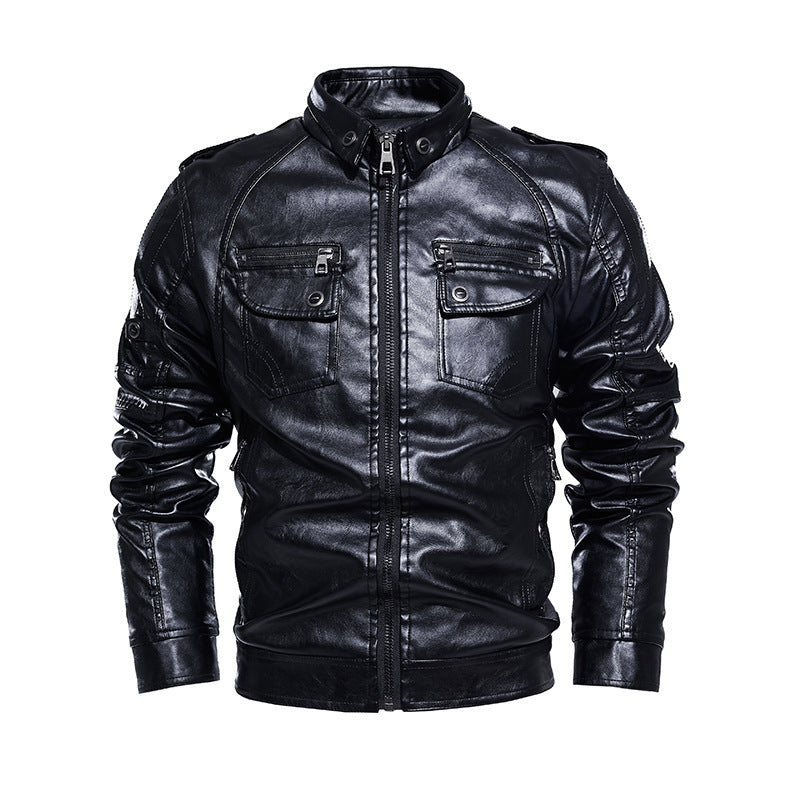 Lederjacke Herren Lässig mit vielen Taschen Schwarz