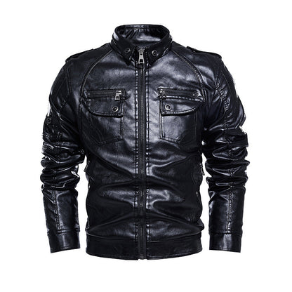 Lederjacke Herren Lässig mit vielen Taschen Schwarz