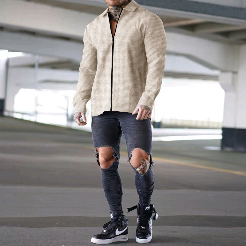 Herren Hemdjacke Reißverschluss Strukturiert Modern