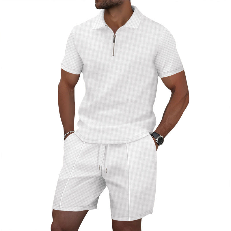 Herren Sportset Kurzarm Poloshirt Shorts Reißverschluss