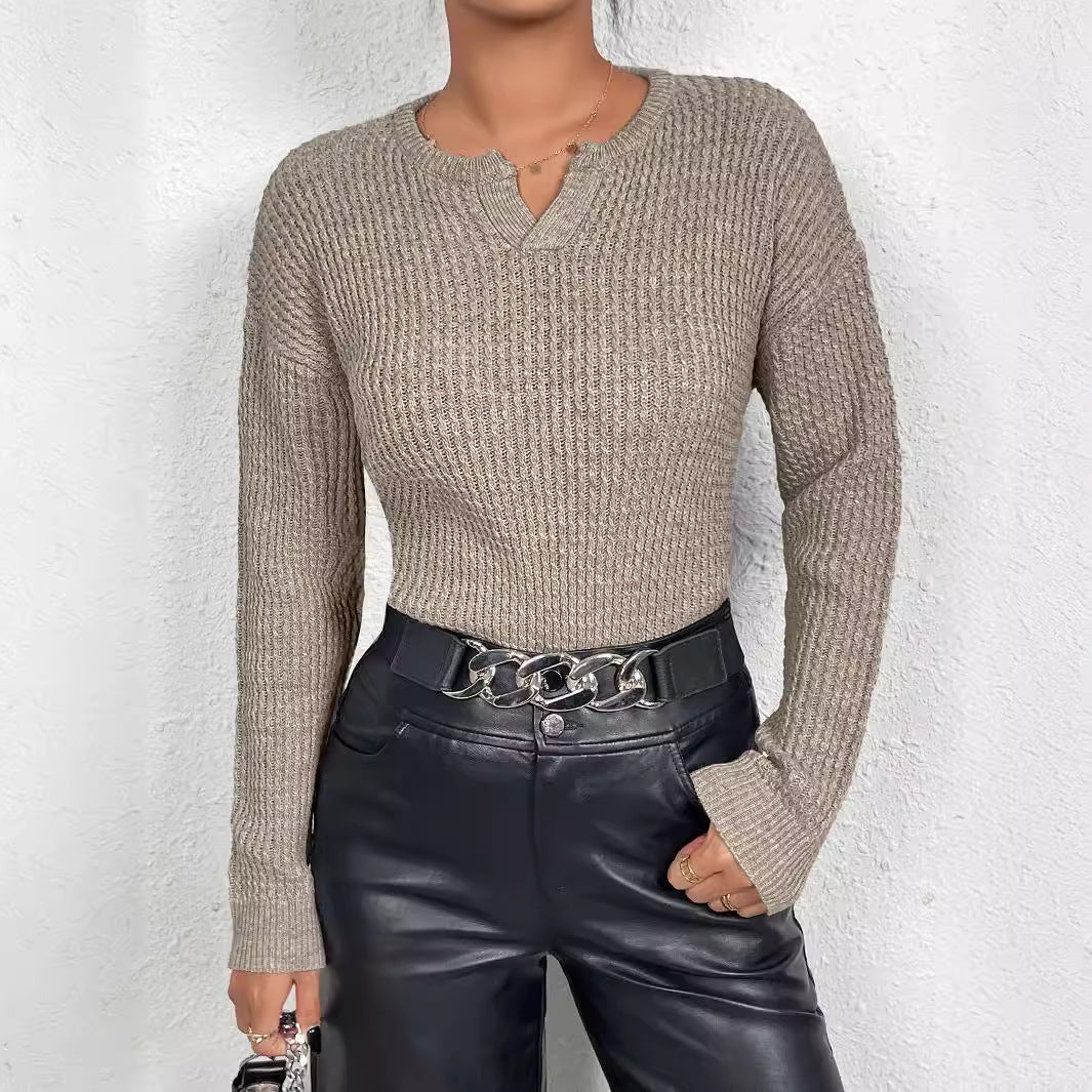Damen Pullover Feinstrick V-Ausschnitt Langärmlig Elegantes Design