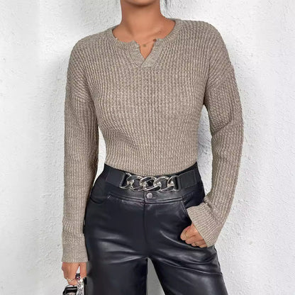 Damen Pullover Feinstrick V-Ausschnitt Langärmlig Elegantes Design