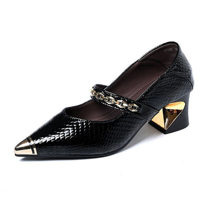 Damen Pumps Hochhackig mit Kettenriemen und Blockabsatz Elegant