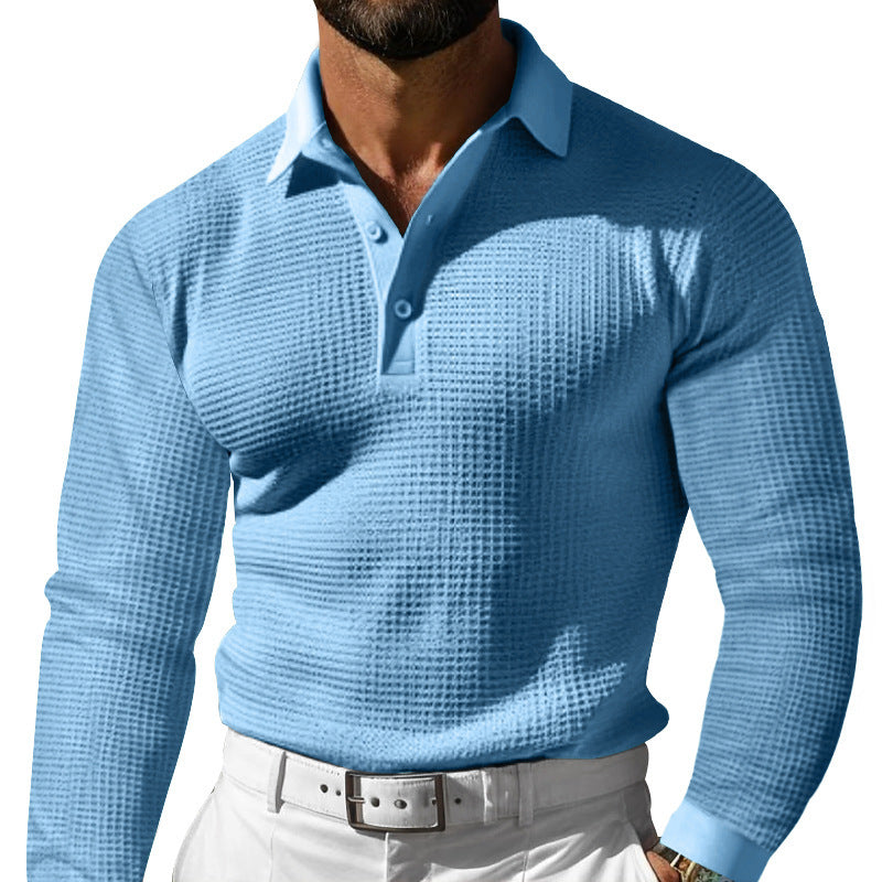 Herren Langarmshirt Modern Strukturiert Knopfleiste Trendy