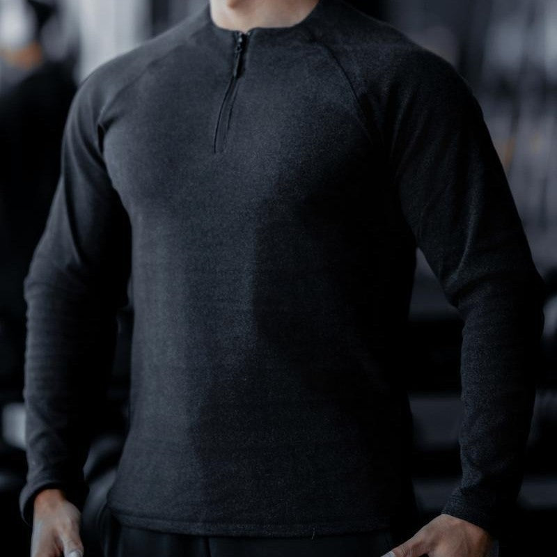 Herren Fitness Shirt Langarm mit Reißverschluss Sportlich