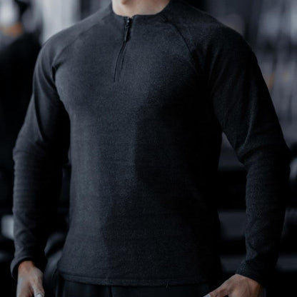 Herren Fitness Shirt Langarm mit Reißverschluss Sportlich