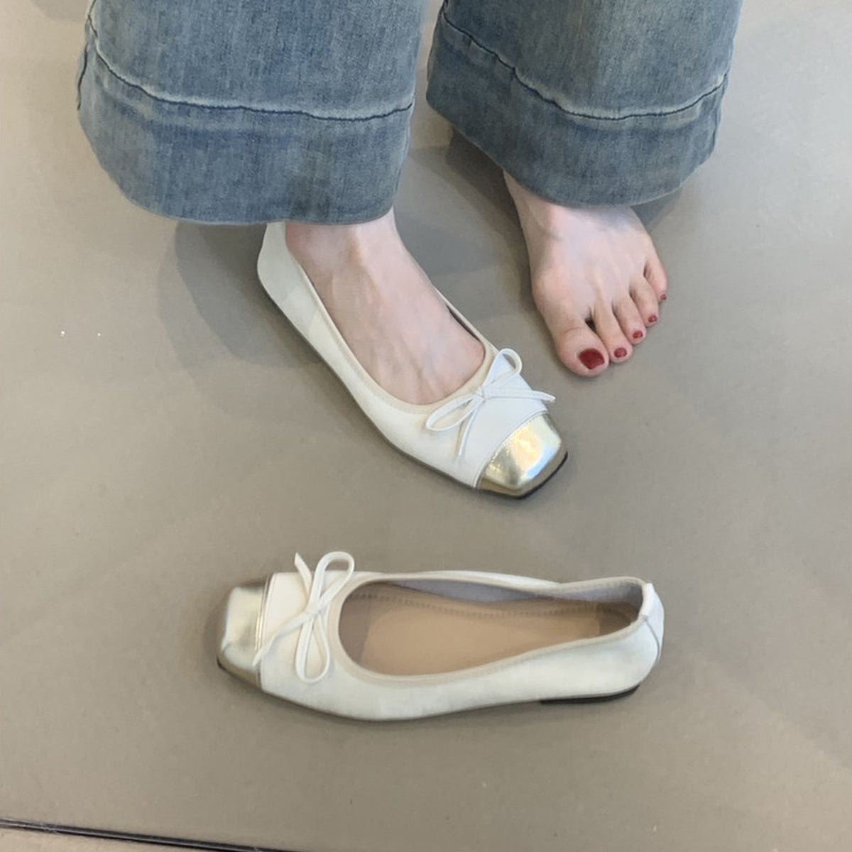 Frauen Ballerinas Glänzend Schleife Elegant Damenschuhe