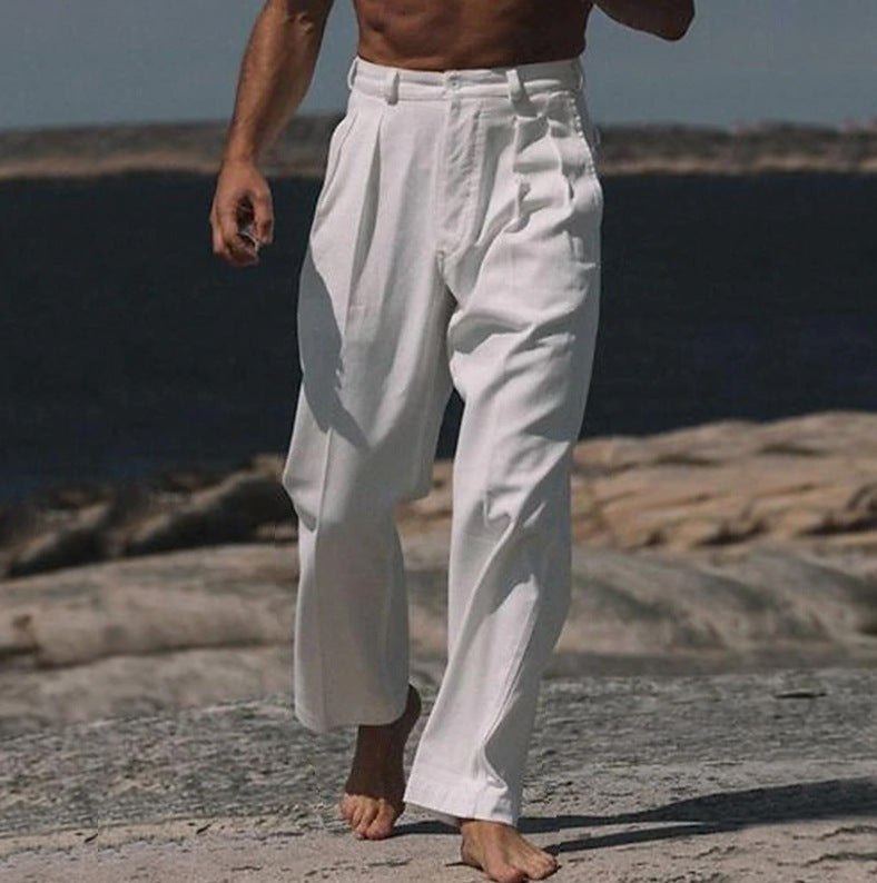 Herren Leinenhose Bequem Weit Schnitt Sommerhose