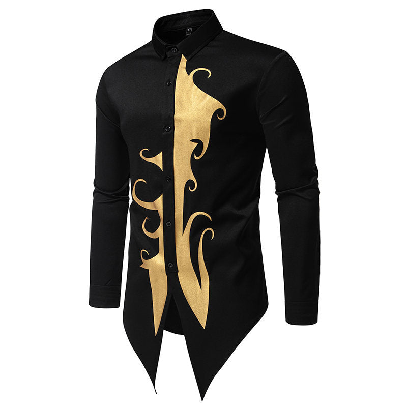 Herren Langarmhemd Elegantes Goldmuster Modern