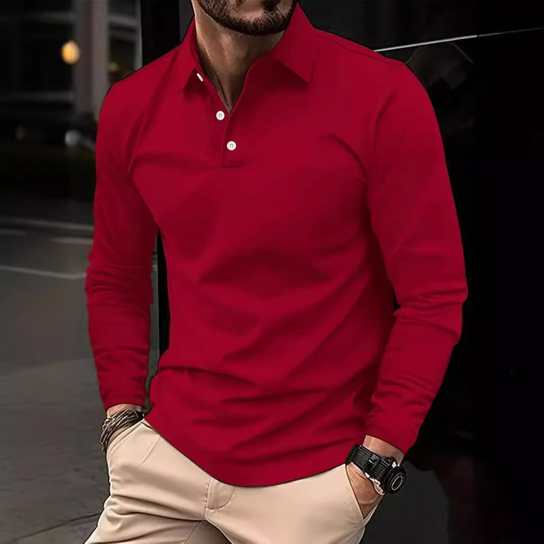 Herren Polohemd Langarm Elegant Moderner Kragen