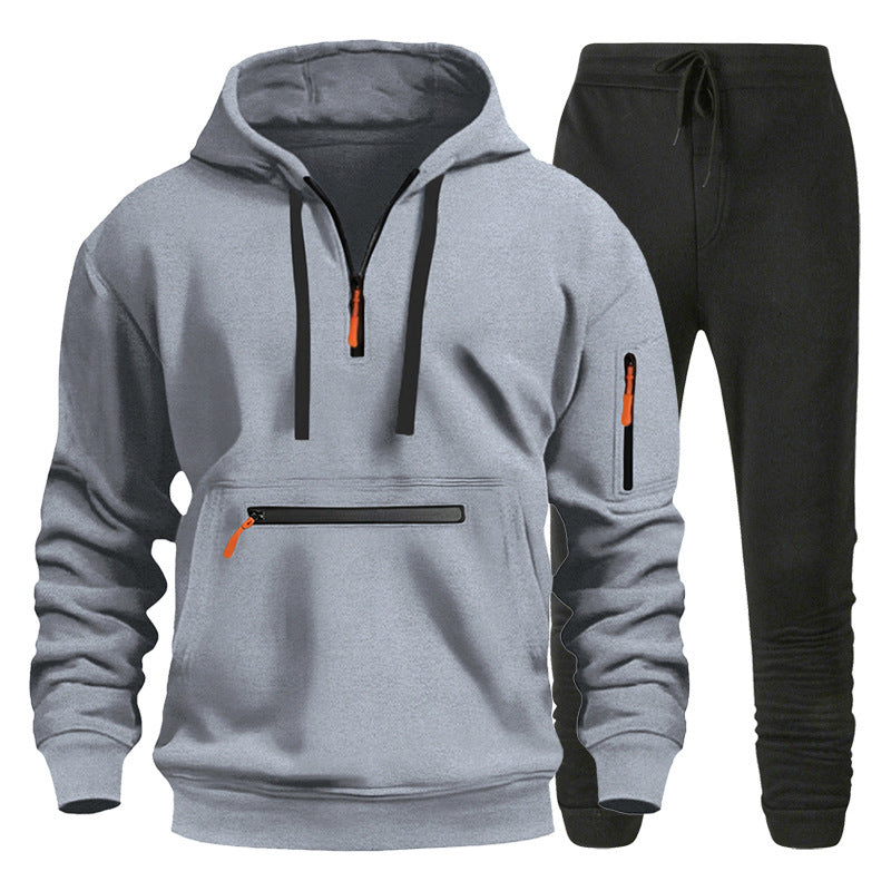 Herren Sport Hoodie Jogginghose Set Grau Sportlich