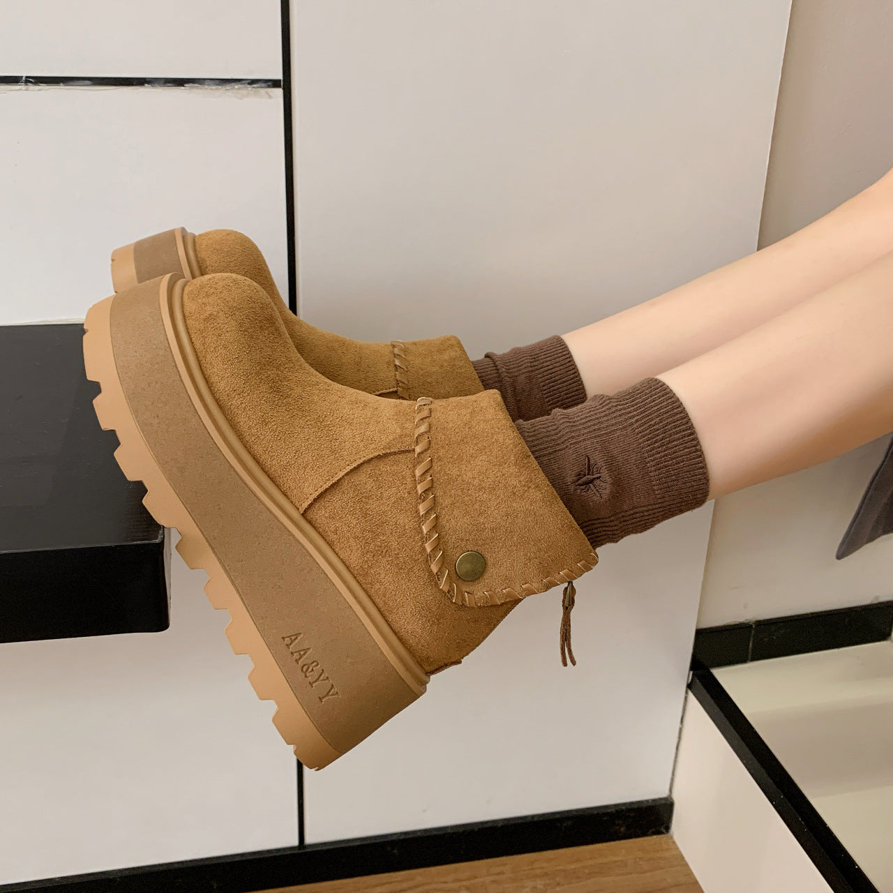 Damen Stiefeletten Hoch Hacken Plattform Schnürsenkel