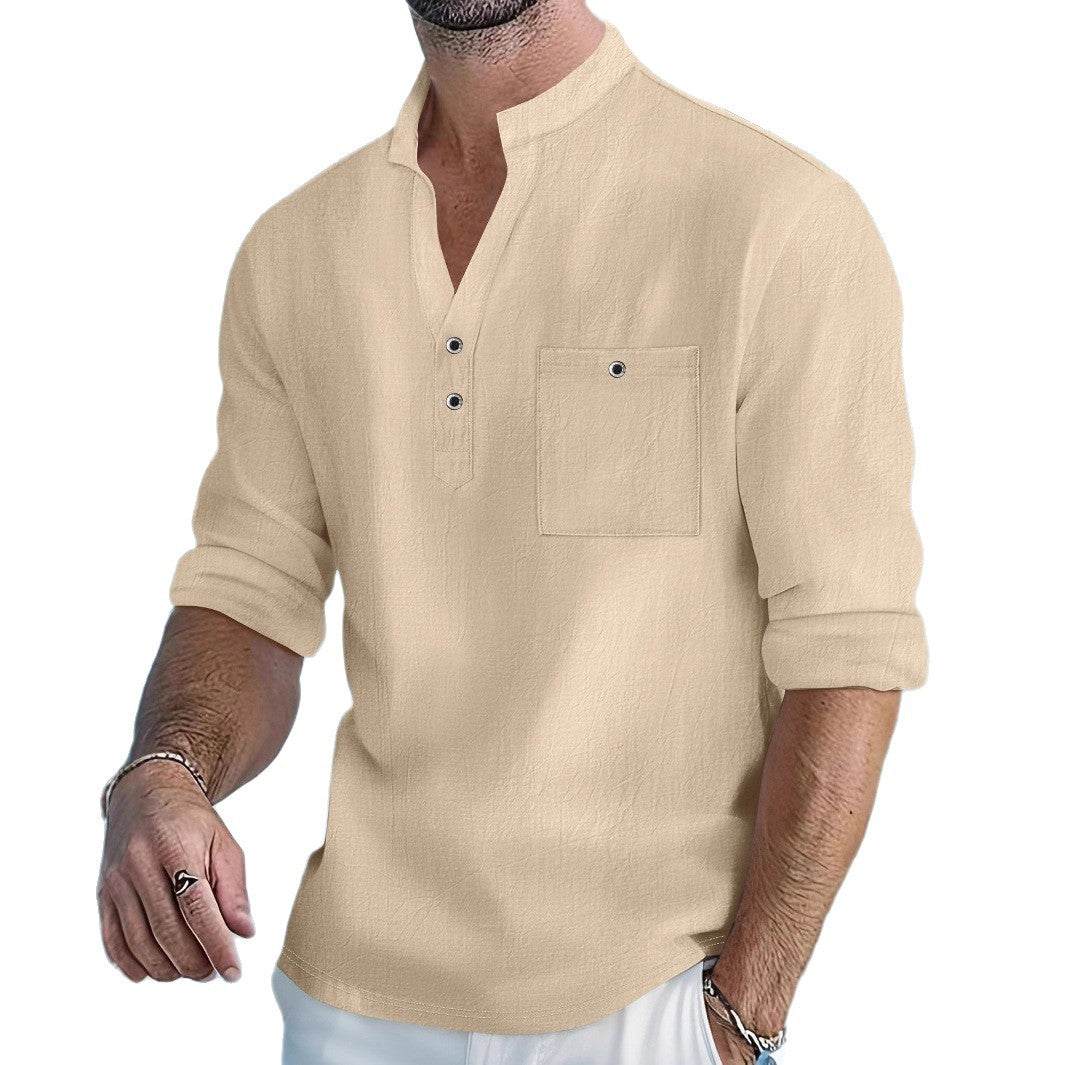 Herren Henley-Shirt Lässig Knopfleiste Brusttasche Modern