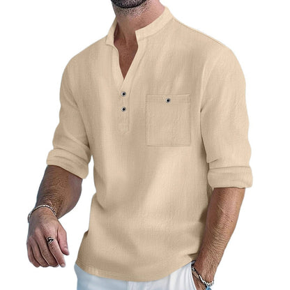 Herren Henley-Shirt Lässig Knopfleiste Brusttasche Modern