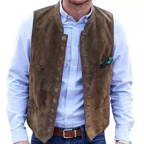 Lederweste Herren Elegant Wildleder Schwarz