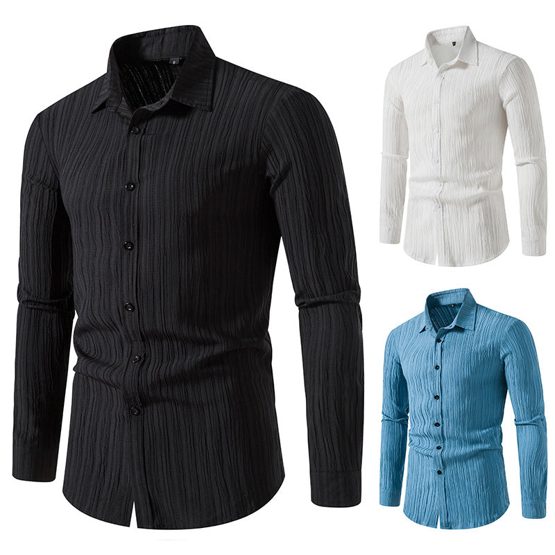 Herren Langarmhemd Modern mit Struktur Optik und Slim Fit