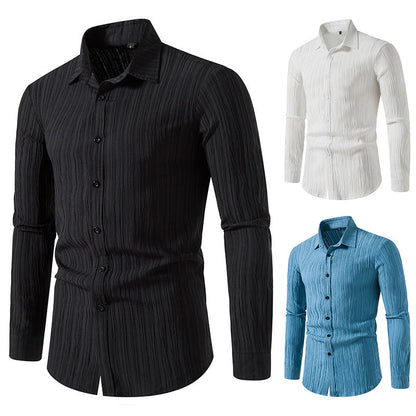 Herren Langarmhemd Modern mit Struktur Optik und Slim Fit