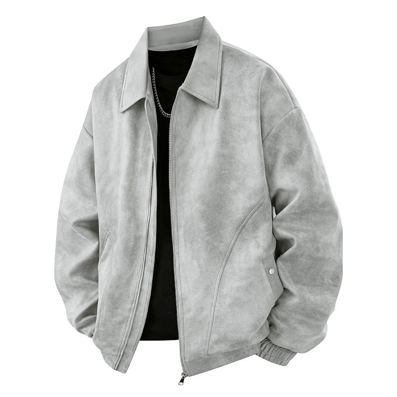 Herren Lederjacke Suede Elegant Schwarz