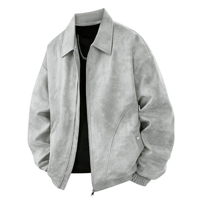 Herren Lederjacke Suede Elegant Schwarz