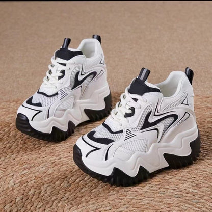 Damen Sneaker Chunky atmungsaktiv Mesh Weiß