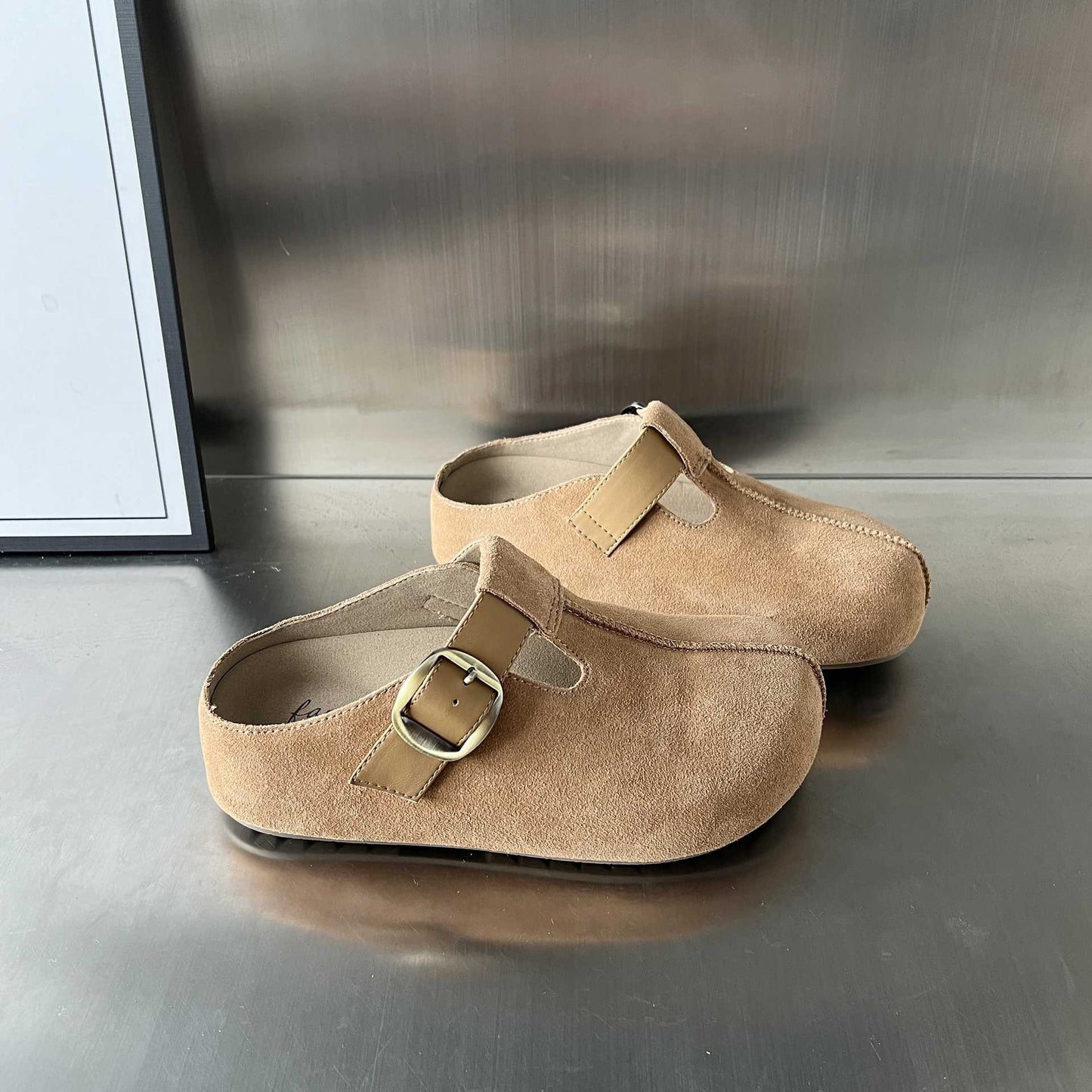 Damen Clogs Bequem Wildleder Schnallenverschluss Elegant