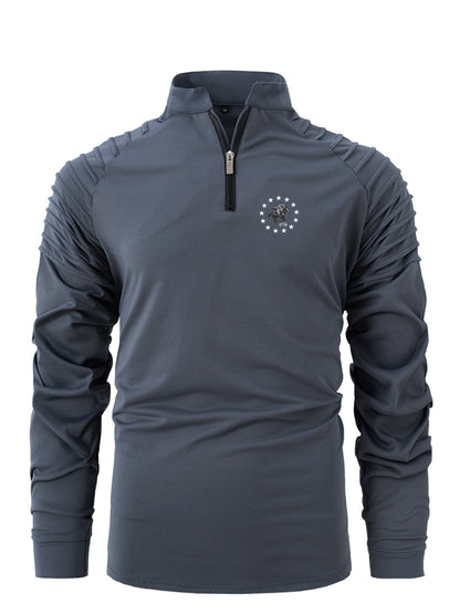 Herren Langarmshirt funktionell mit Reißverschluss und Struktur Ärmeln Modern