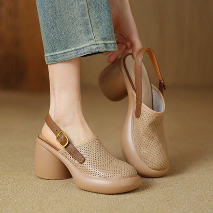 Damen Clogs atmungsaktiv mit Blockabsatz Elegant Bequem