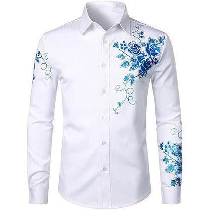 Herren Langarmhemd Blumenstickerei Elegant Modern