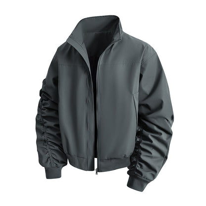Modische Damen Bomberjacke Stehkragen Elegant Schwarz
