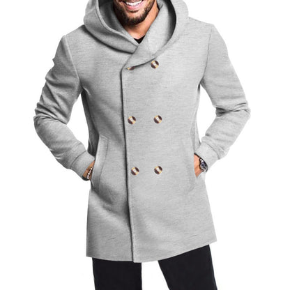 Herren Doppelreiher Mantel Elegent mit Kapuze Modern