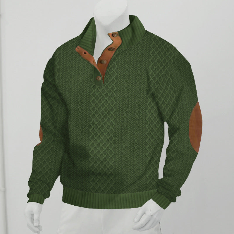 Herren Sweatshirt Strickmuster Leder Details Modern